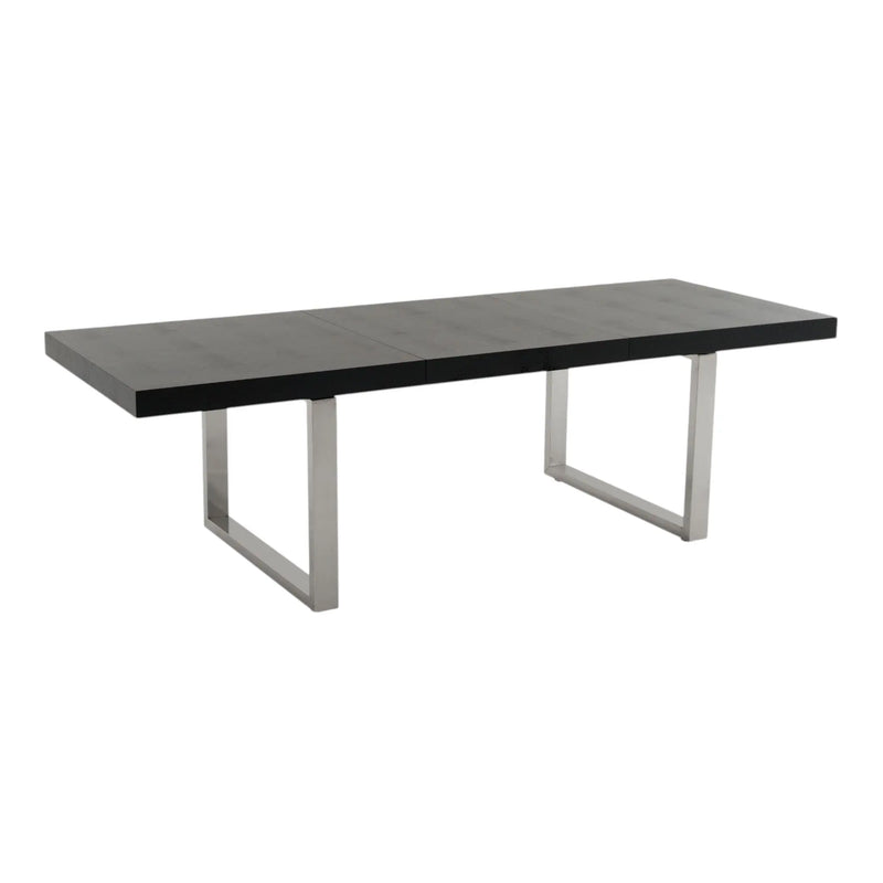 71" Black and Silver Wood and Stainless Steel Removable Leaf Sled Base Extendable Dining Table Homeroots Kitchen & Dining
