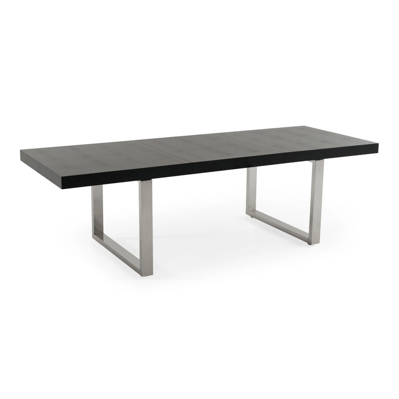71" Black and Silver Wood and Stainless Steel Removable Leaf Sled Base Extendable Dining Table Homeroots Kitchen & Dining