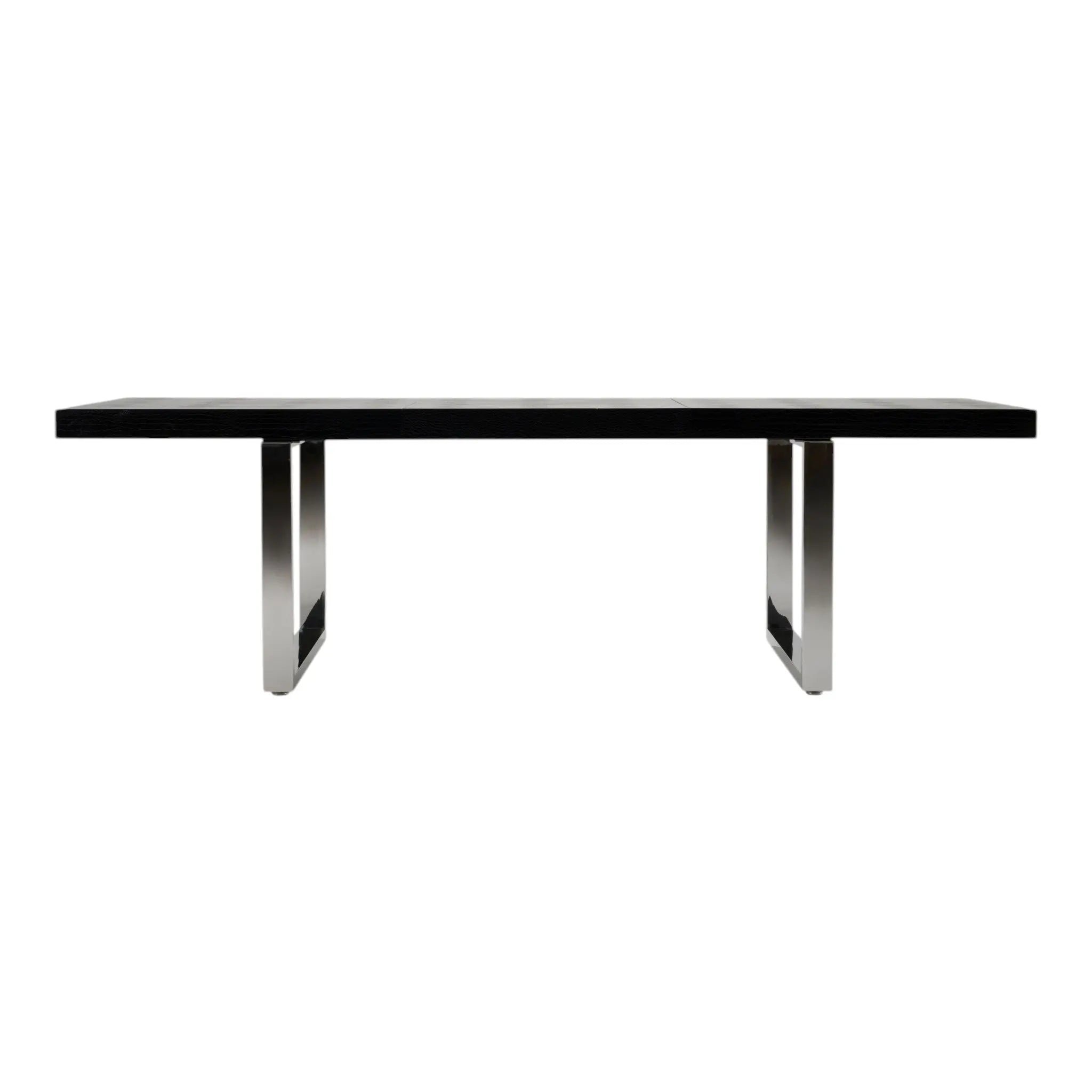 71" Black and Silver Wood and Stainless Steel Removable Leaf Sled Base Extendable Dining Table Homeroots Kitchen & Dining