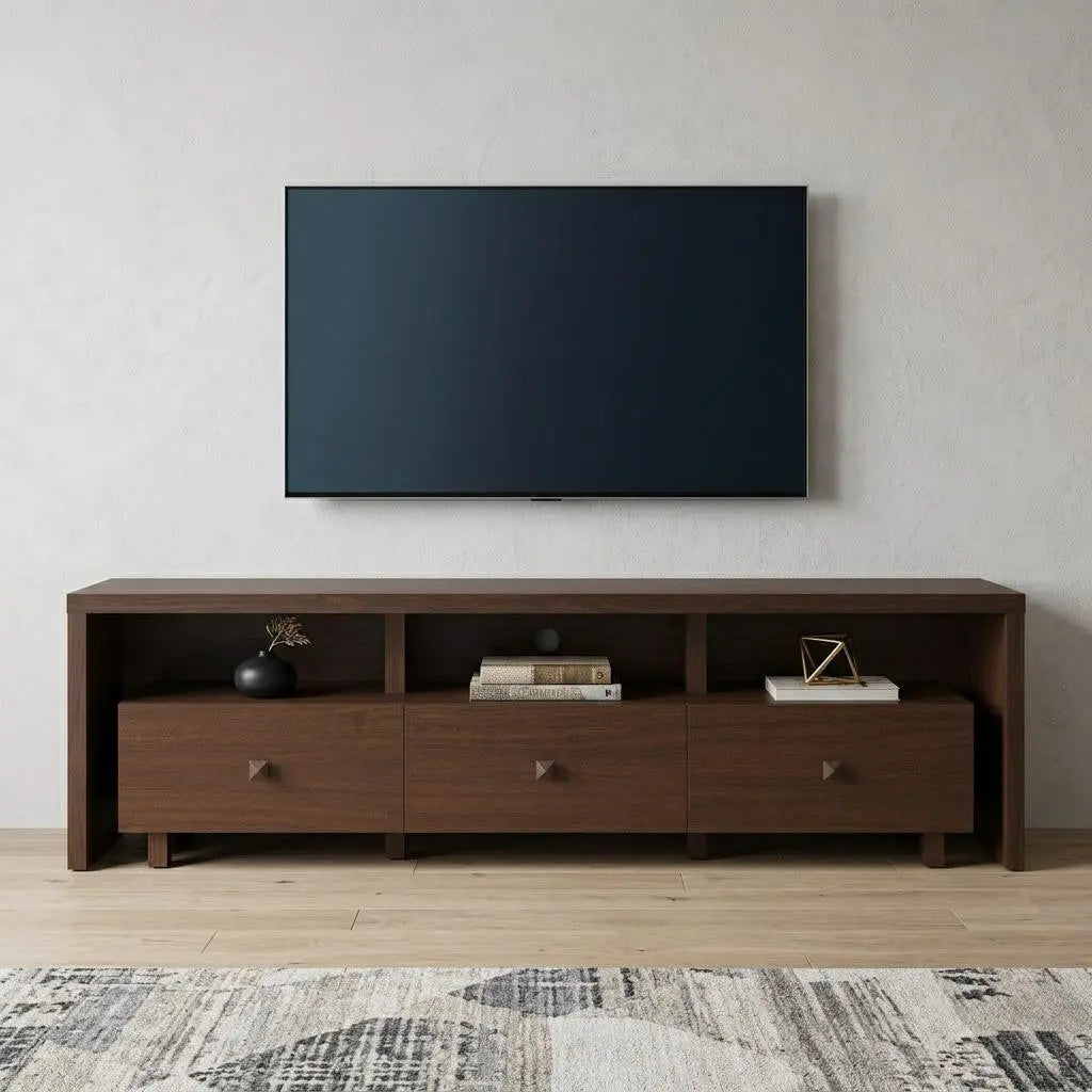 71" Brown Wood Enclosed and Open Storage TV Stand Homeroots Living Room