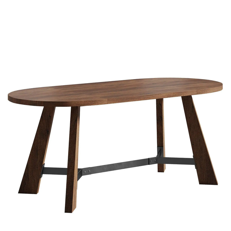 71" Brown Wood and Reclaimed Wood Oval Dining Table Homeroots Kitchen & Dining