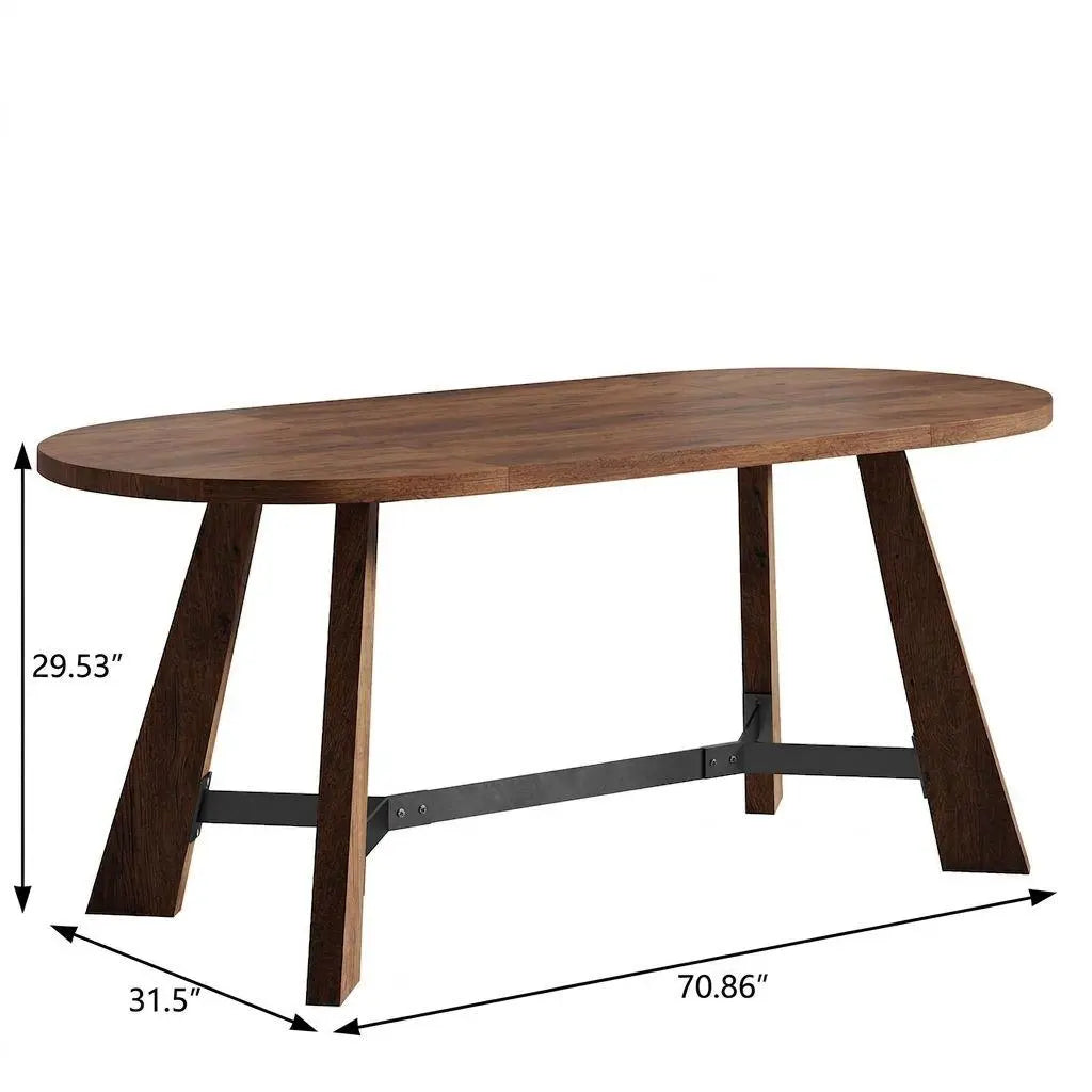 71" Brown Wood and Reclaimed Wood Oval Dining Table Homeroots Kitchen & Dining