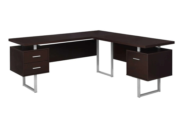 71" Brown and Silver L Shape Computer Desk With Three Drawers Homeroots Office