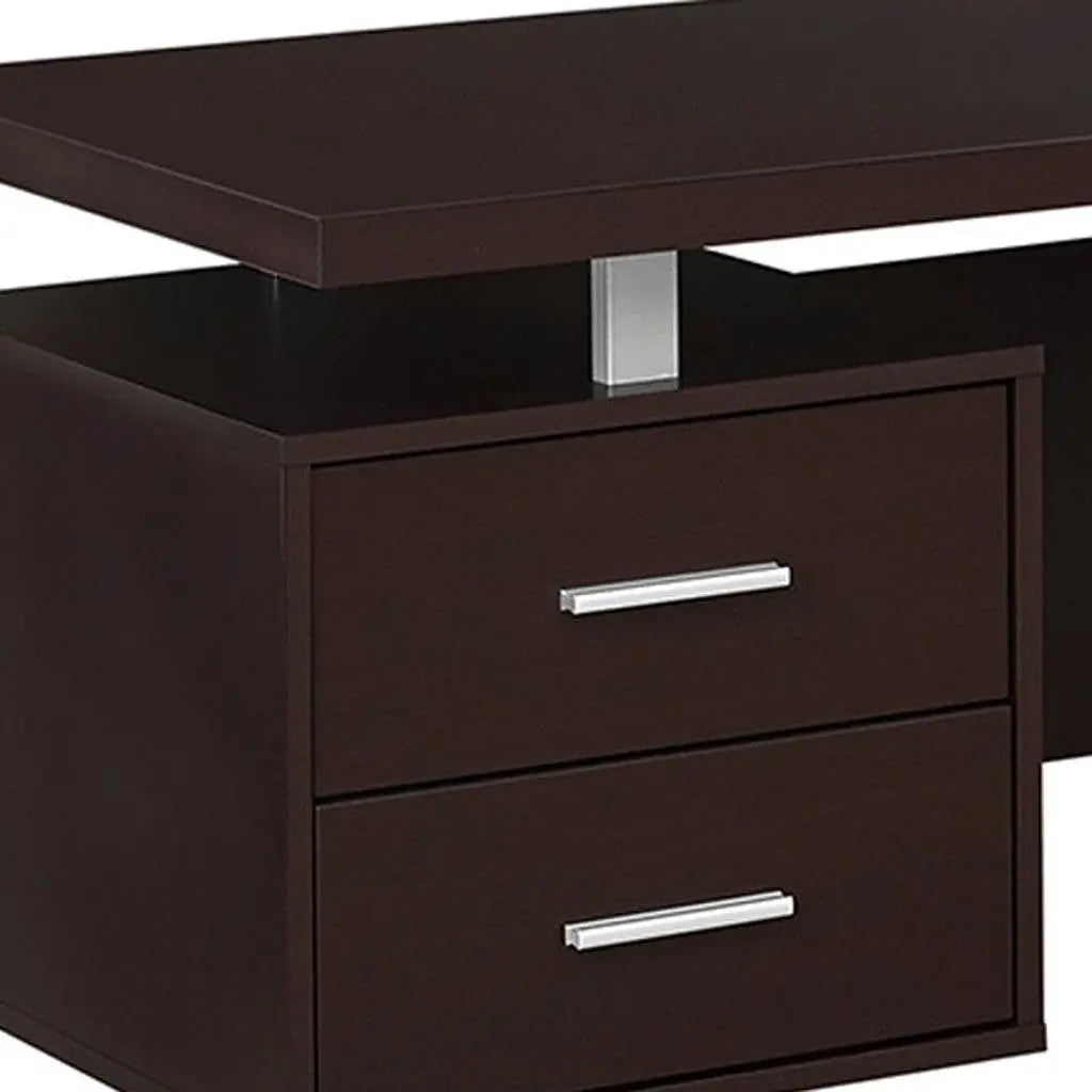 71" Brown and Silver L Shape Computer Desk With Three Drawers Homeroots Office