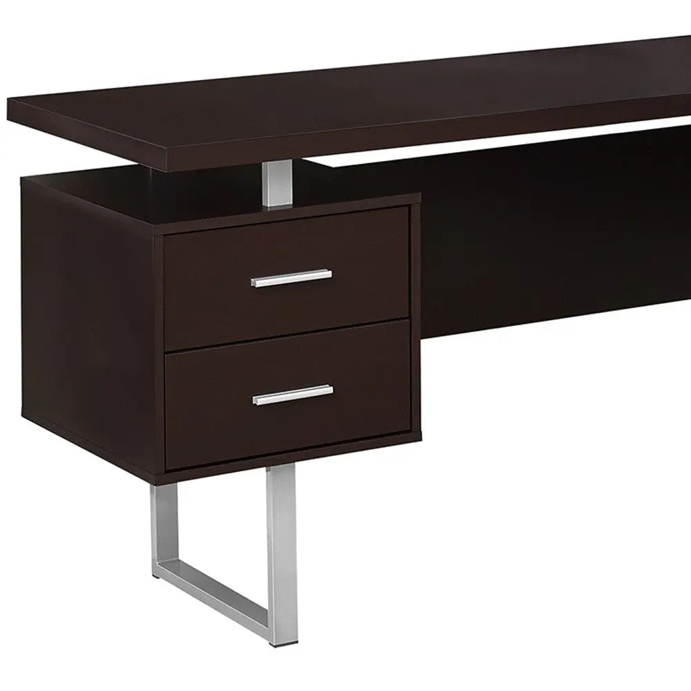 71" Brown and Silver L Shape Computer Desk With Three Drawers Homeroots Office