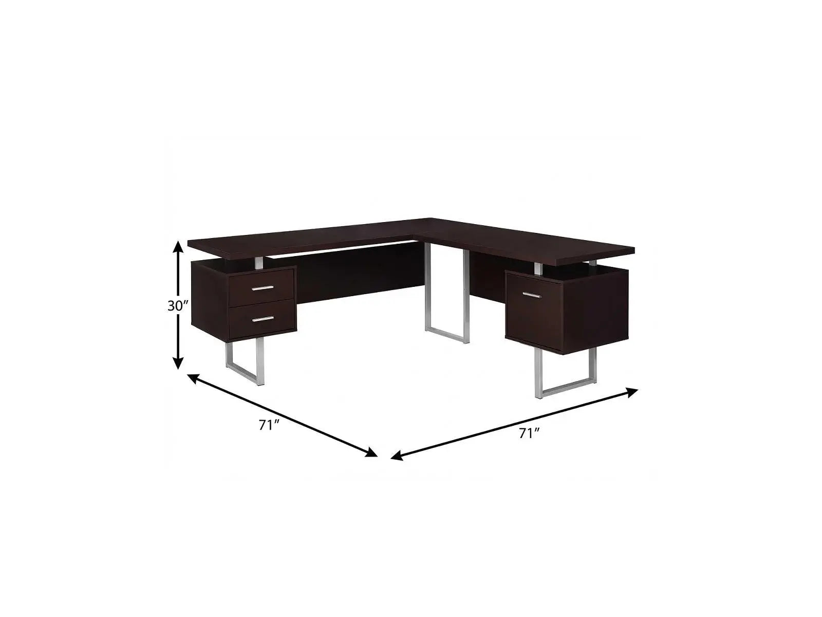 71" Brown and Silver L Shape Computer Desk With Three Drawers Homeroots Office
