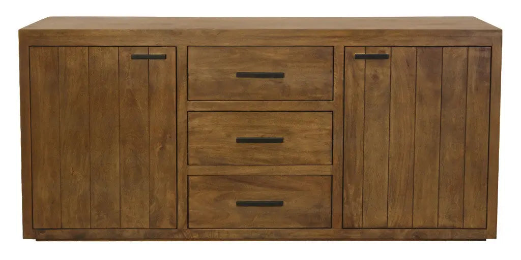 71" Chestnut Distressed Solid Wood Three Drawer Sideboard with Two Doors Homeroots Kitchen & Dining