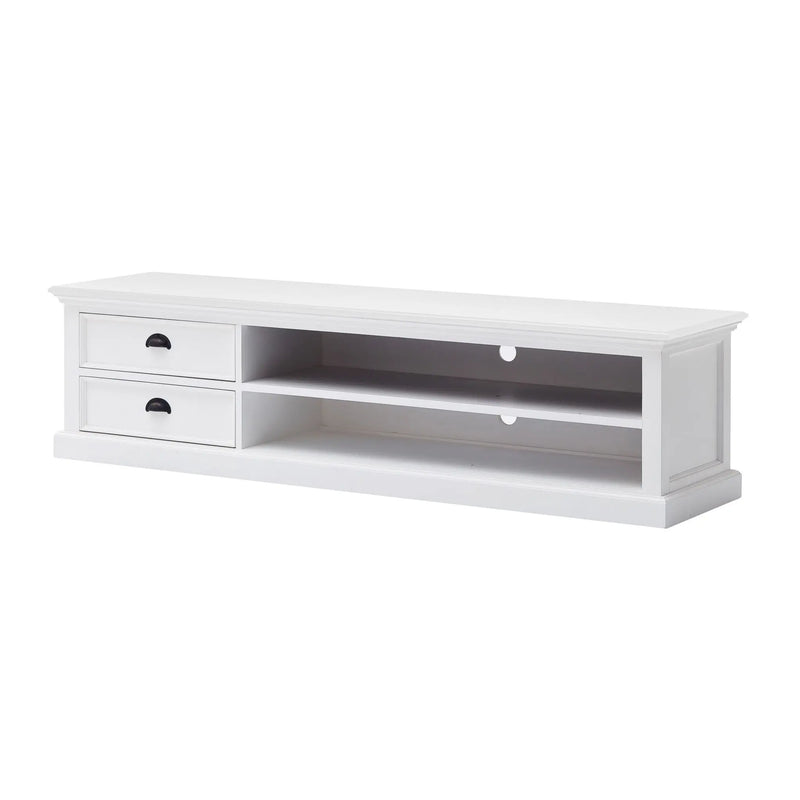 71" Classic White Entertainment Unit with Two Drawers Homeroots Living Room