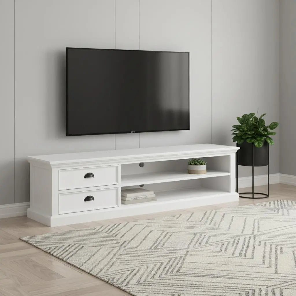 71" Classic White Entertainment Unit with Two Drawers Homeroots Living Room