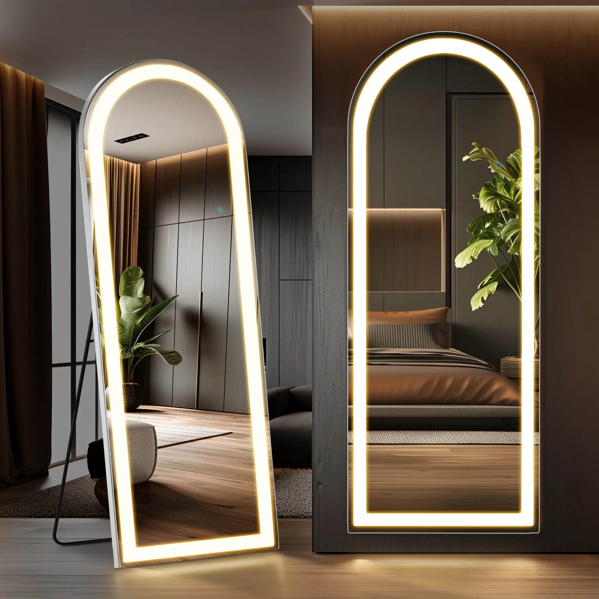 71" Clear Arch Lighted Freestanding and Wall Mount Frameless Full Length Mirror - GreatEagleInc