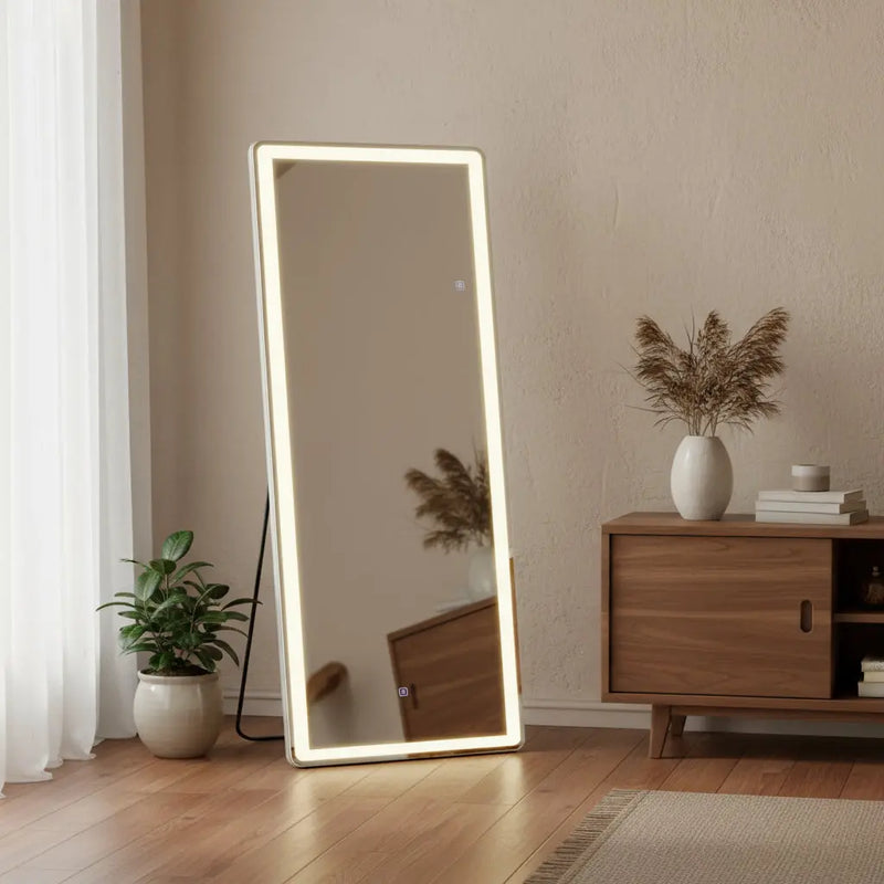 71" Clear Lighted Freestanding and Wall Mount Frameless Full Length Mirror - GreatEagleInc
