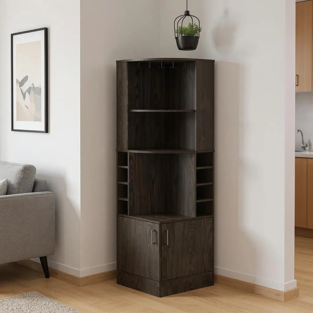 71" Dark Brown Wood Corner Bar Cabinet With Two Doors Homeroots Kitchen & Dining