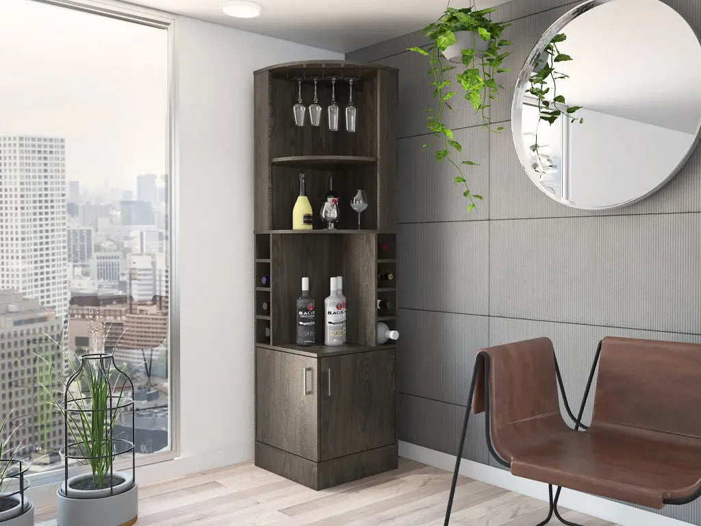 71" Dark Brown Wood Corner Bar Cabinet With Two Doors Homeroots Kitchen & Dining