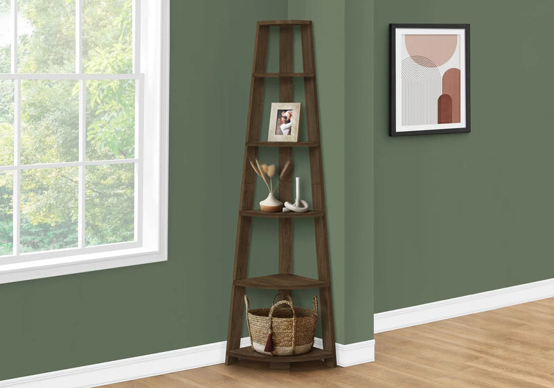 71" Dark Brown Wood Five Tier Corner Bookcase Homeroots Office