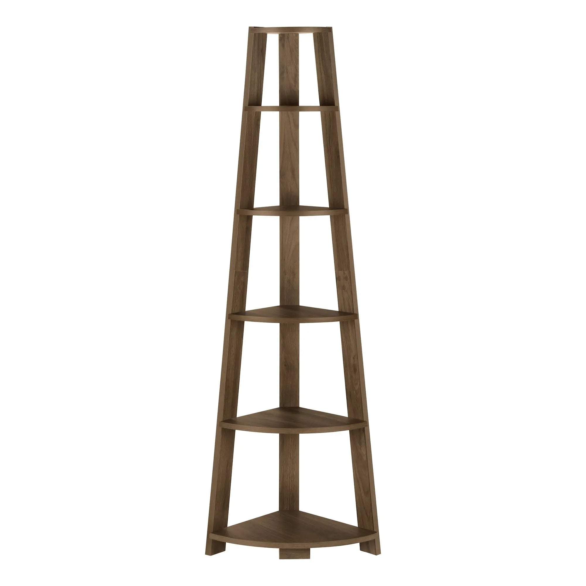 71" Dark Brown Wood Five Tier Corner Bookcase Homeroots Office