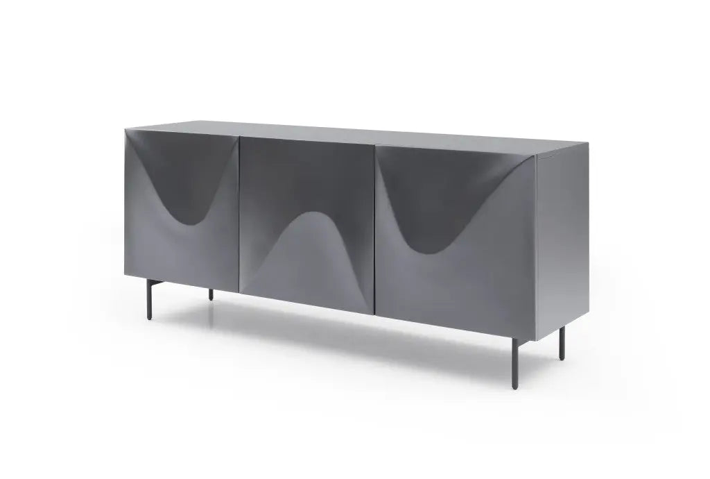 71" Dark Gray Wood Carved Abstract Sideboard With Three Doors Homeroots Kitchen & Dining