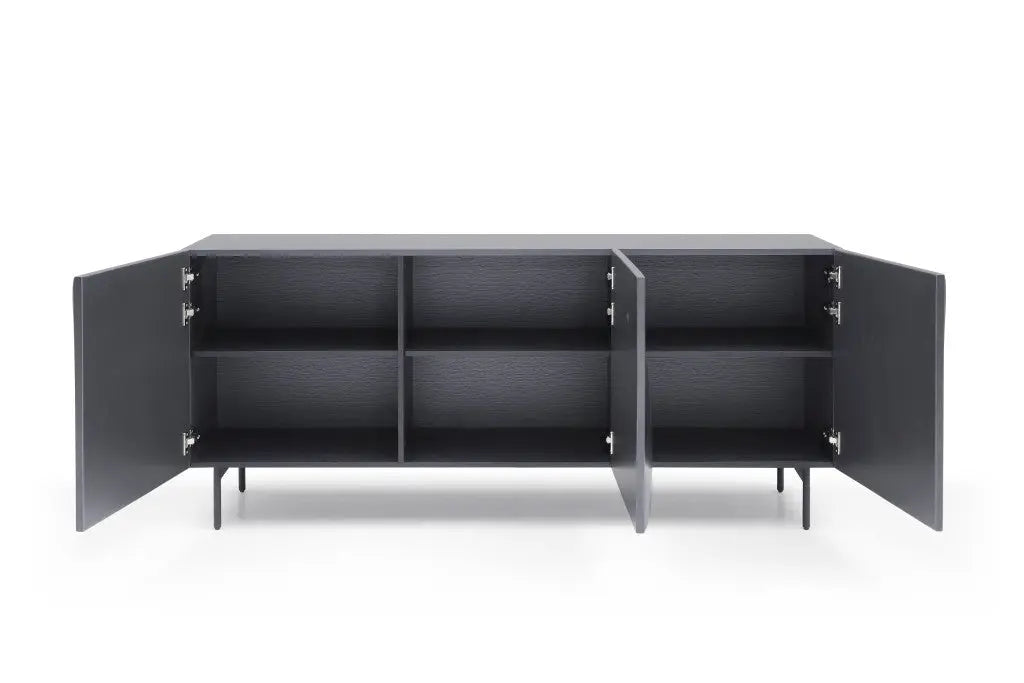 71" Dark Gray Wood Carved Abstract Sideboard With Three Doors Homeroots Kitchen & Dining