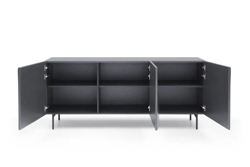 71" Dark Gray Wood Carved Abstract Sideboard With Three Doors Homeroots Kitchen & Dining