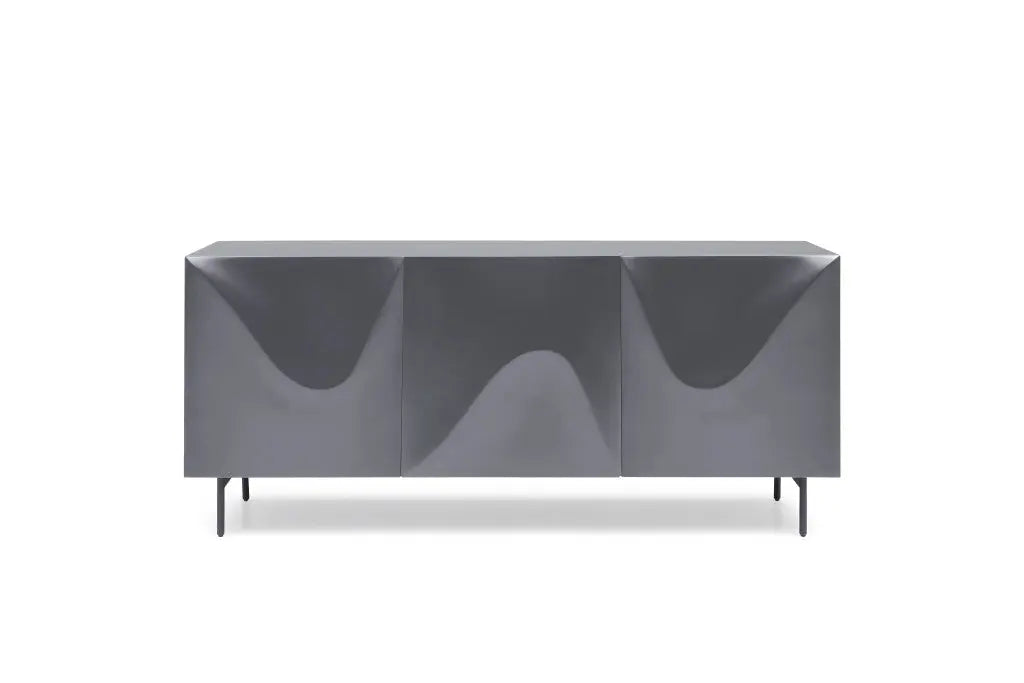 71" Dark Gray Wood Carved Abstract Sideboard With Three Doors Homeroots Kitchen & Dining