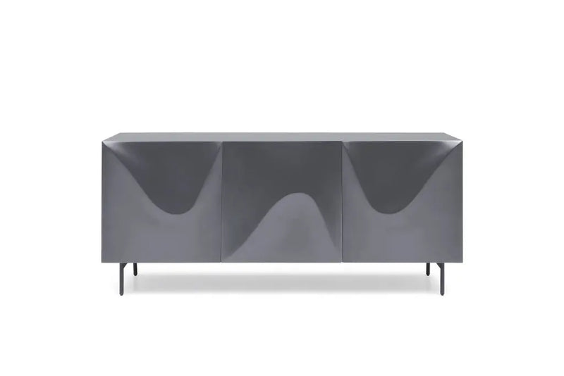 71" Dark Gray Wood Carved Abstract Sideboard With Three Doors Homeroots Kitchen & Dining