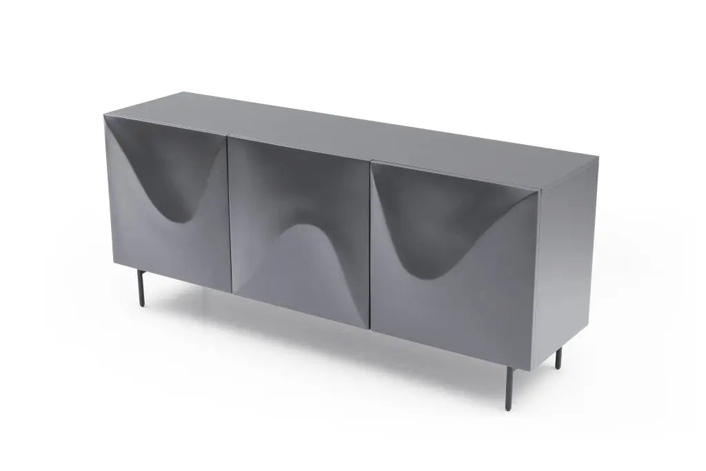 71" Dark Gray Wood Carved Abstract Sideboard With Three Doors Homeroots Kitchen & Dining
