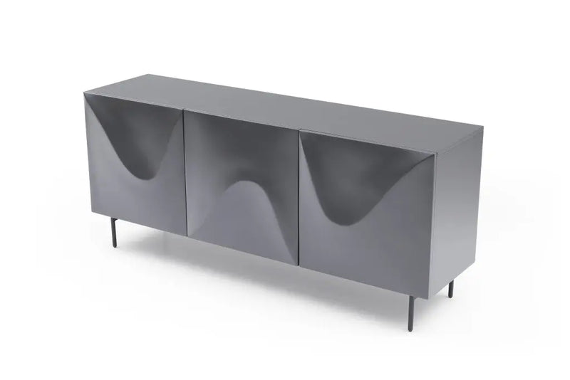 71" Dark Gray Wood Carved Abstract Sideboard With Three Doors Homeroots Kitchen & Dining