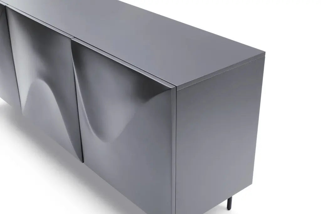 71" Dark Gray Wood Carved Abstract Sideboard With Three Doors Homeroots Kitchen & Dining