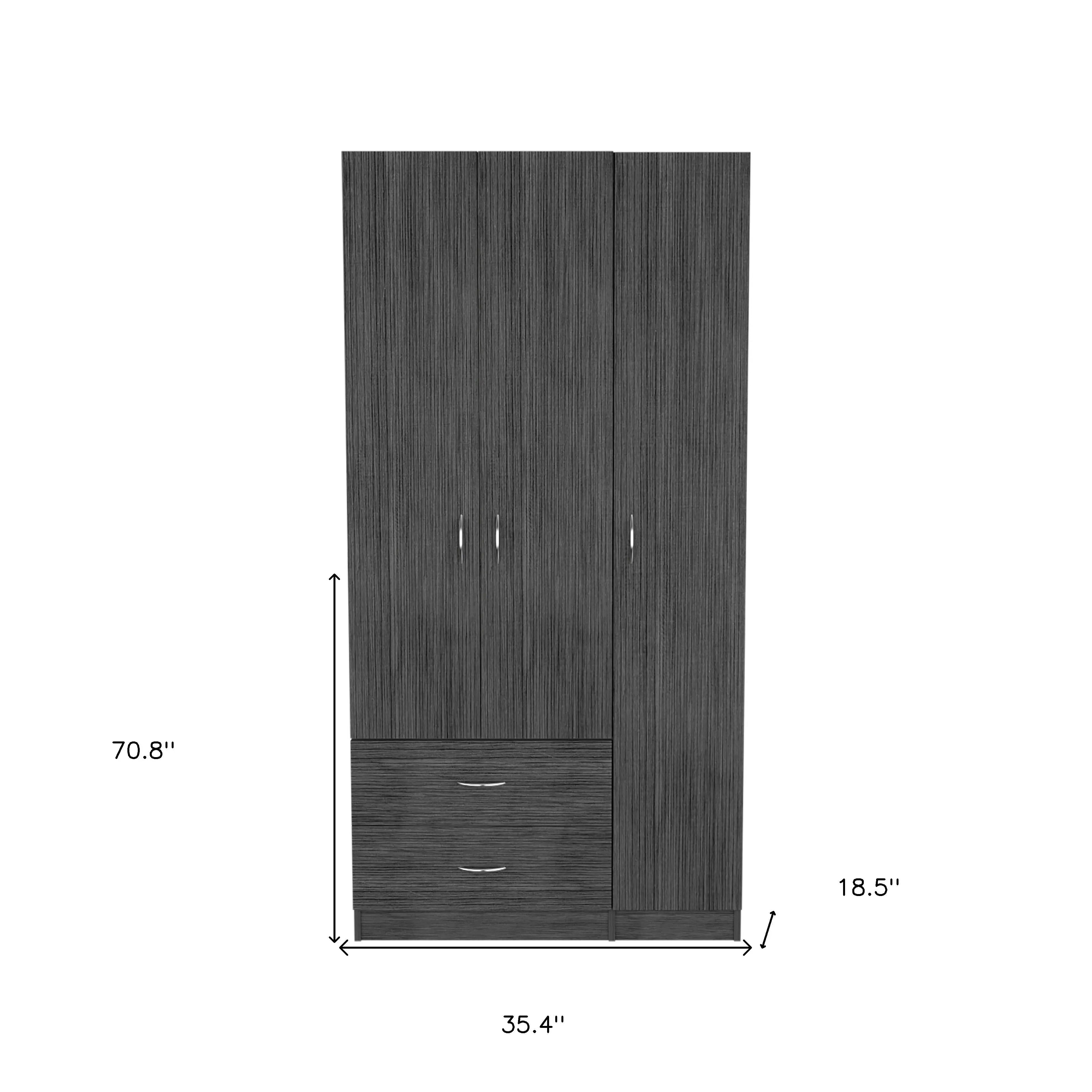 71" Dark Gray Wood Three Door Two Drawer Combo Dresser Homeroots Bed & Bath