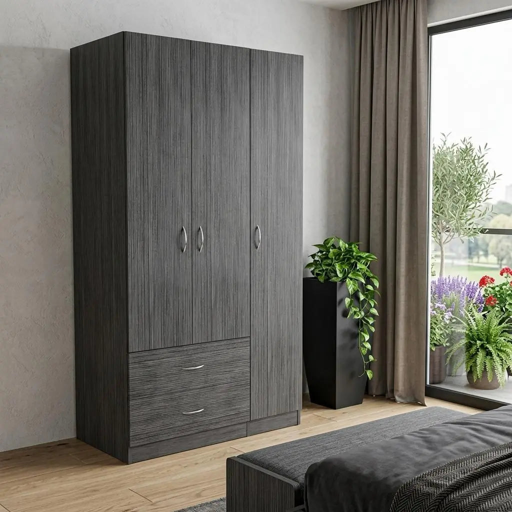 71" Dark Gray Wood Three Door Two Drawer Combo Dresser Homeroots Bed & Bath