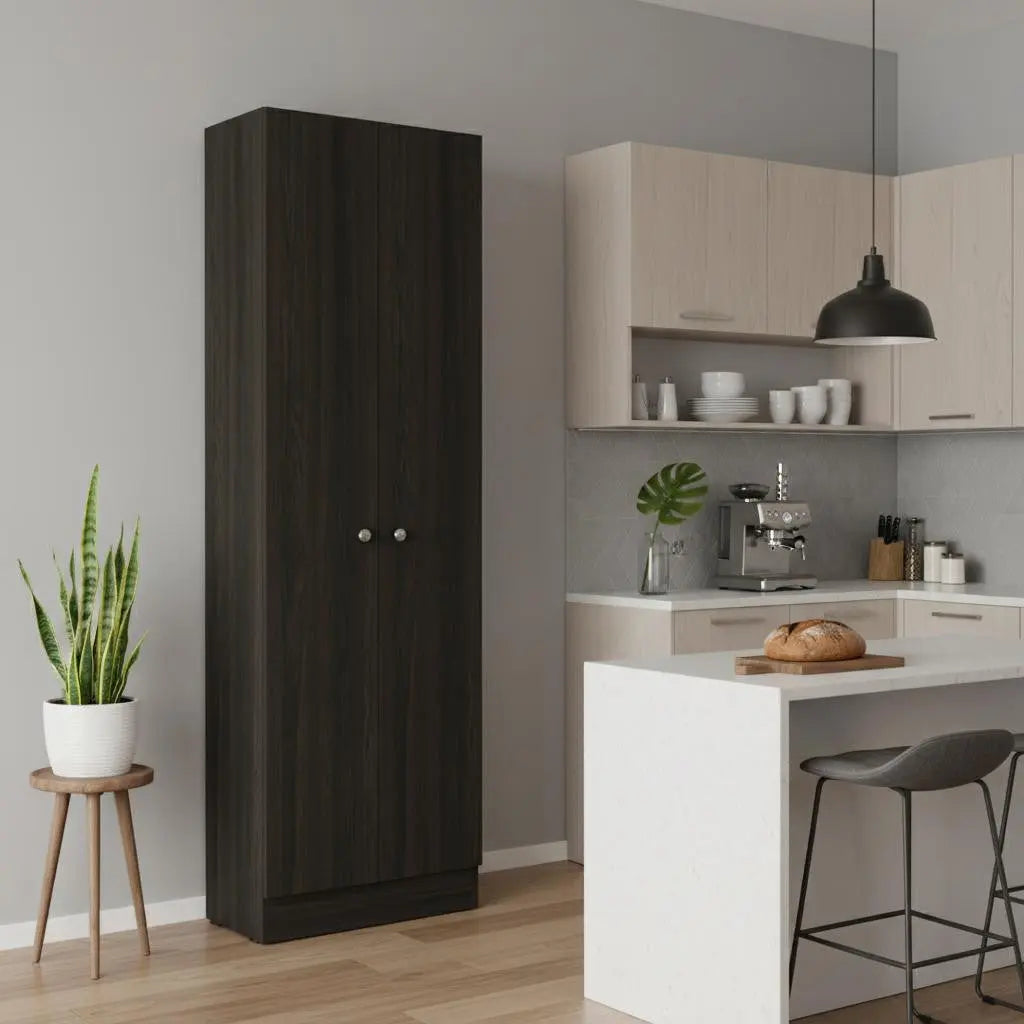 71" Espresso Wood Pantry Or Storage Closet Homeroots Kitchen & Dining