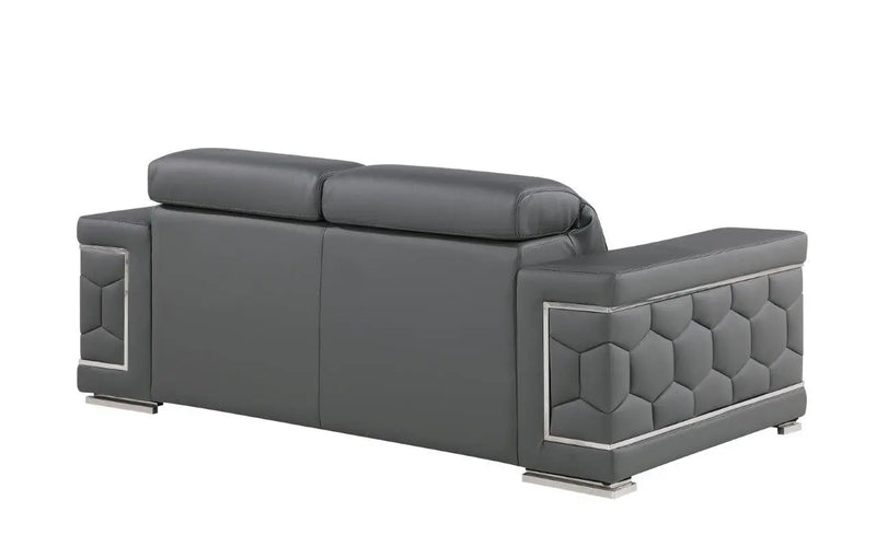 71" Gray And Silver Genuine Leather Loveseat Homeroots Living Room