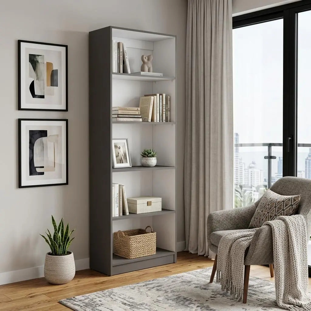 71" Gray And White Wood Five Tier Bookcase Homeroots Office