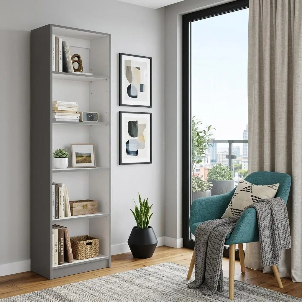 71" Gray And White Wood Five Tier Bookcase Homeroots Office