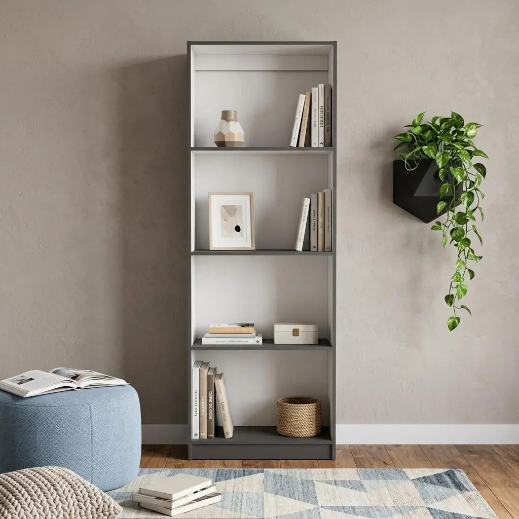 71" Gray And White Wood Four Tier Bookcase Homeroots Office