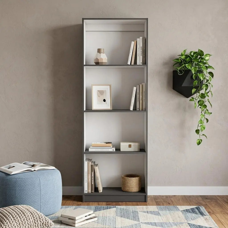71" Gray And White Wood Four Tier Bookcase Homeroots Office
