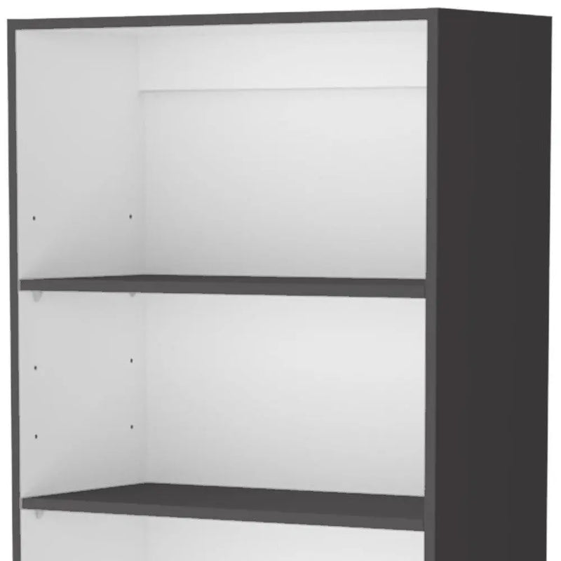 71" Gray And White Wood Three Tier Bookcase with Two Doors Homeroots Office