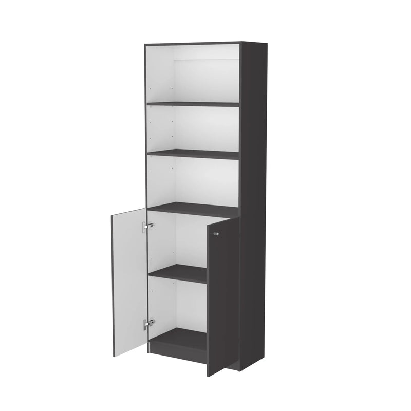 71" Gray And White Wood Three Tier Bookcase with Two Doors Homeroots Office