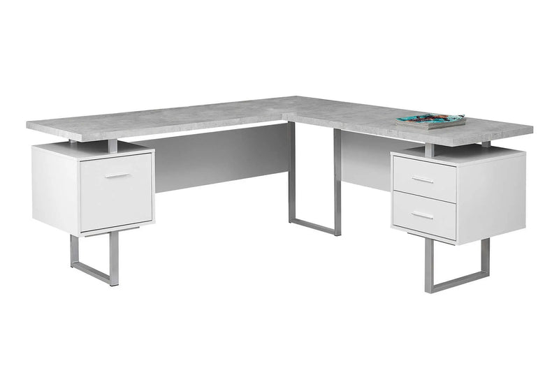 71" Gray and Silver L Shape Computer Desk With Three Drawers Homeroots Office