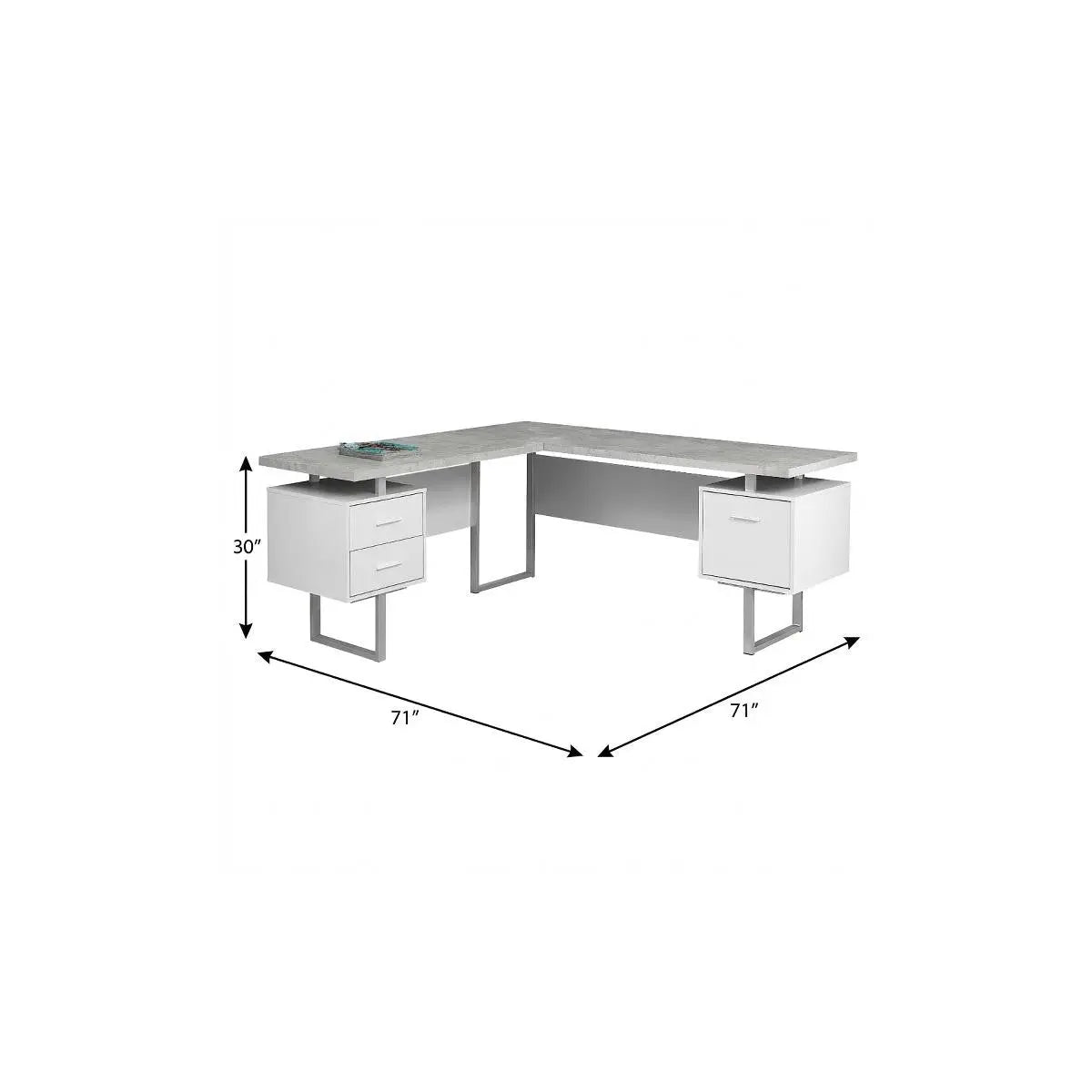 71" Gray and Silver L Shape Computer Desk With Three Drawers Homeroots Office