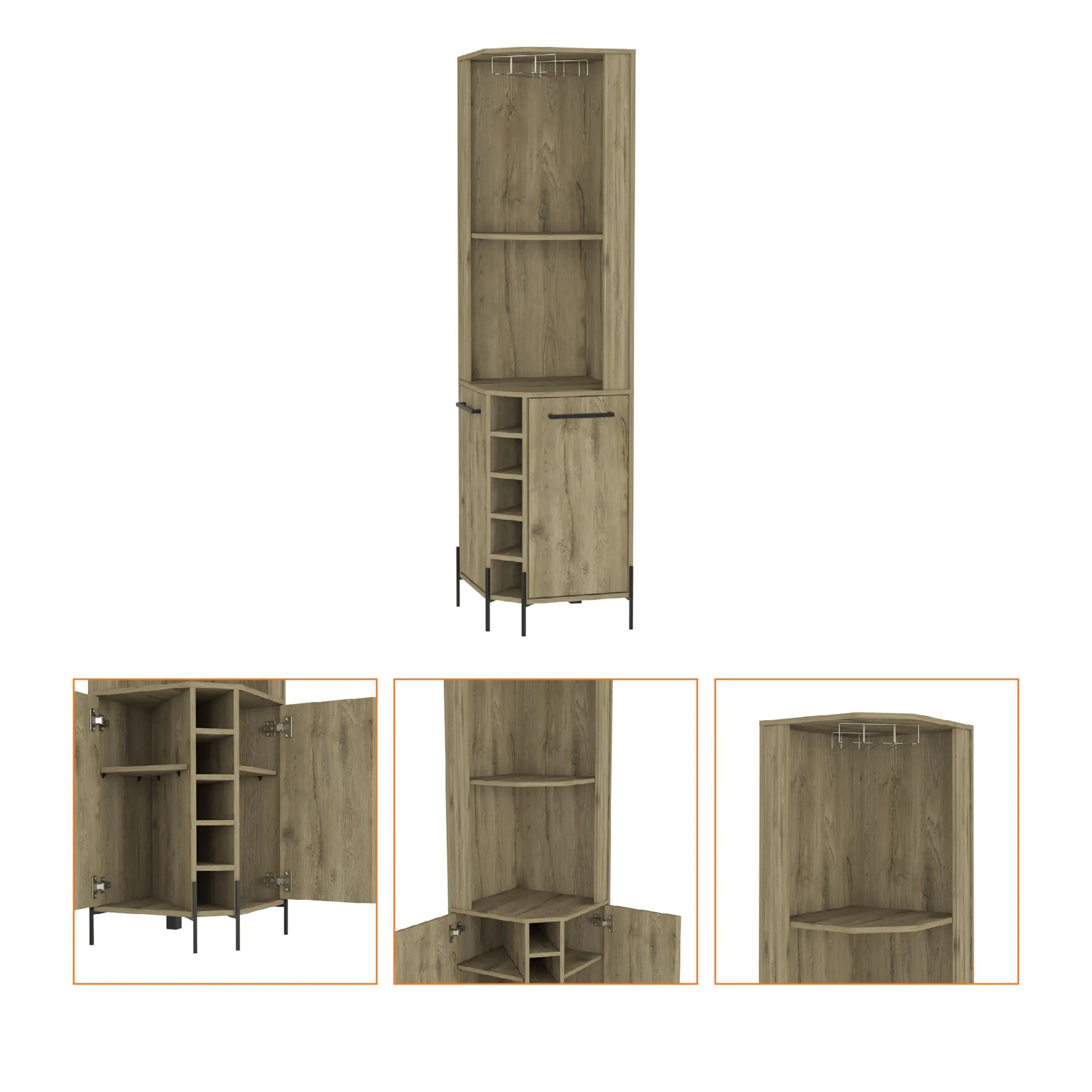 71" Natural Wood Corner Bar Cabinet With Two Doors Homeroots Kitchen & Dining