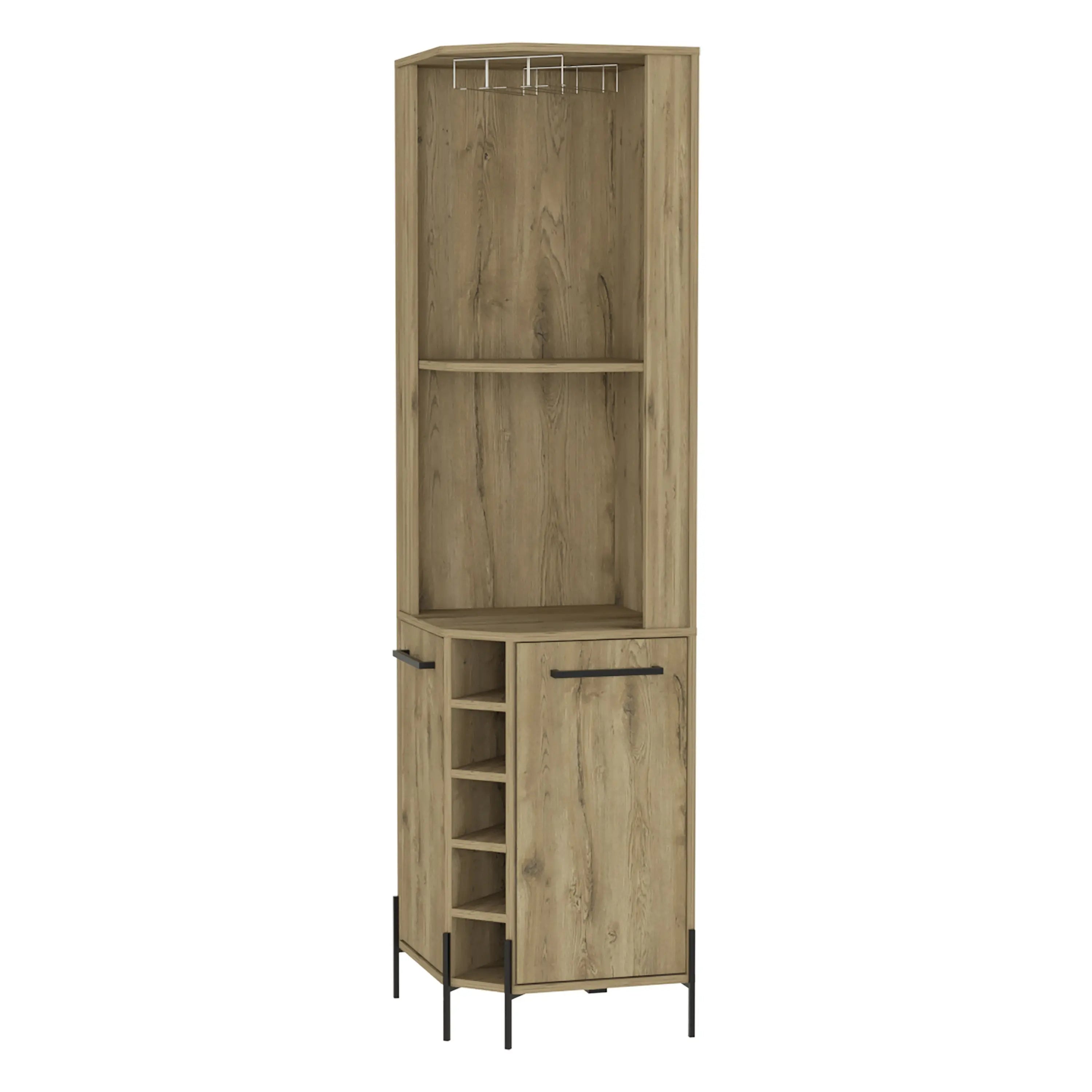 71" Natural Wood Corner Bar Cabinet With Two Doors Homeroots Kitchen & Dining