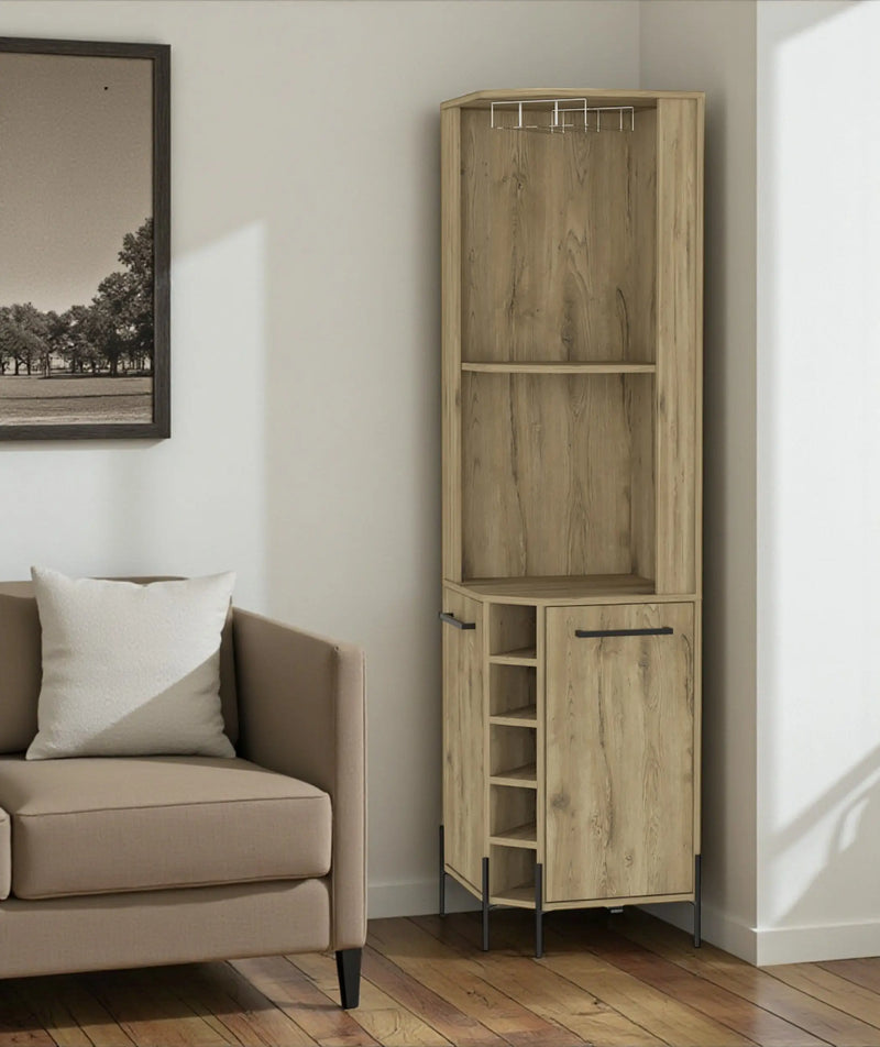 71" Natural Wood Corner Bar Cabinet With Two Doors Homeroots Kitchen & Dining