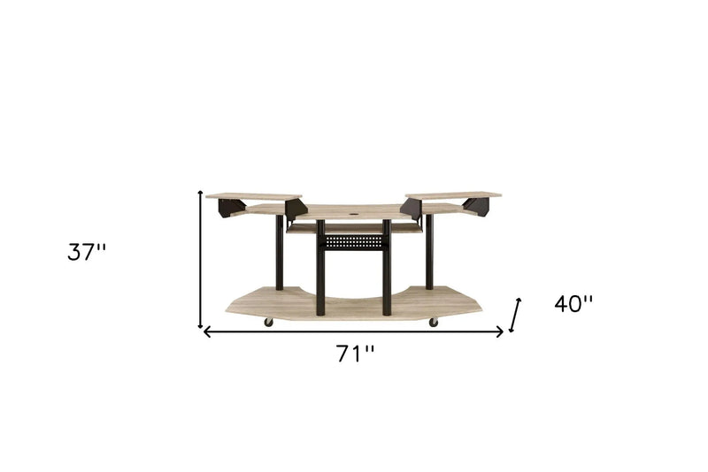 71" Natural and Black Music Recording Studio Desk Homeroots Office