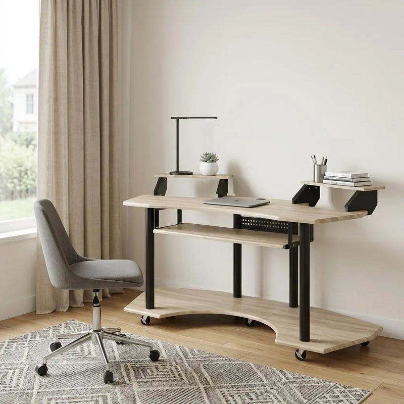 71" Natural and Black Music Recording Studio Desk Homeroots Office