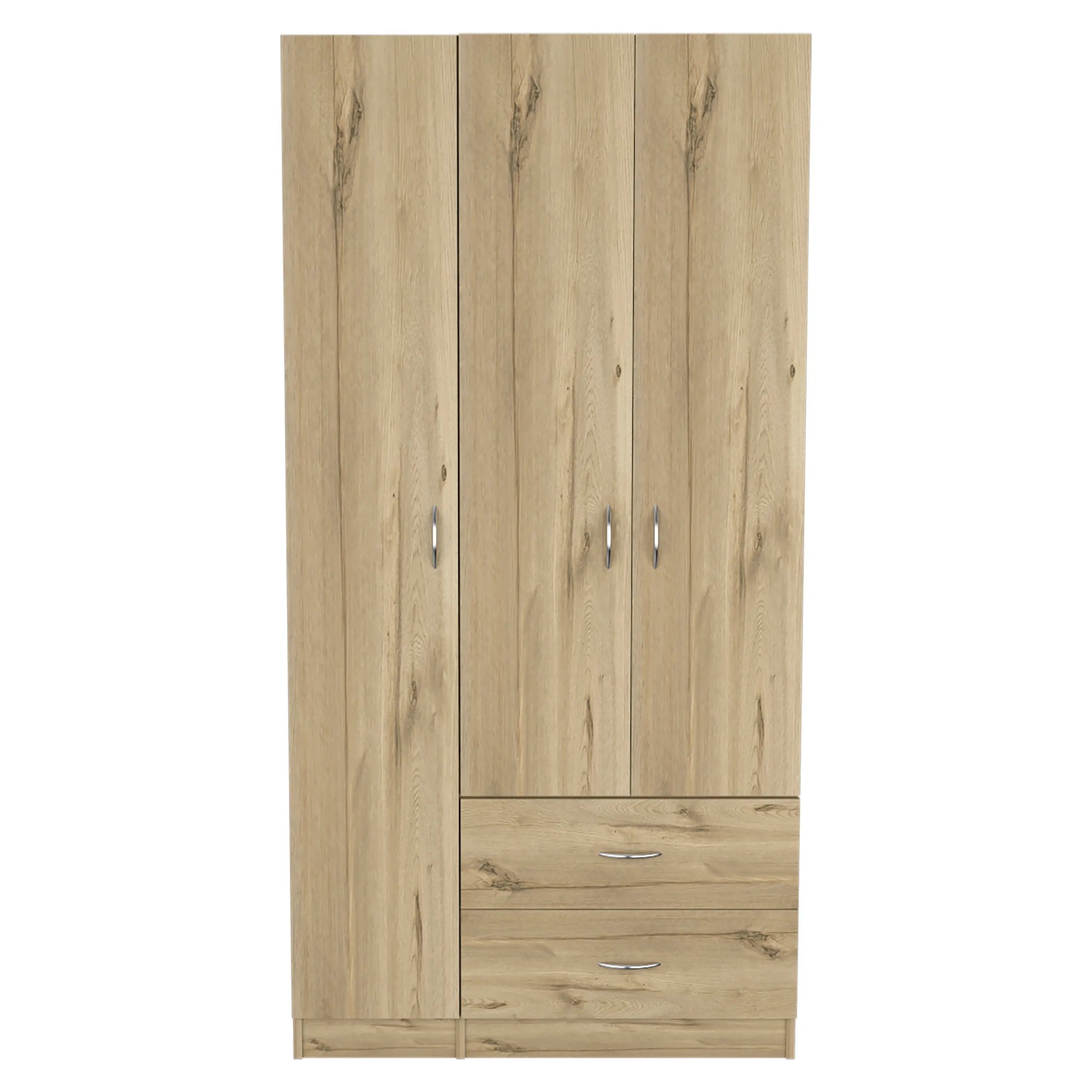 71" Oak Wood Three Door Two Drawer Combo Dresser Homeroots Bed & Bath