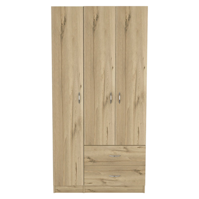 71" Oak Wood Three Door Two Drawer Combo Dresser Homeroots Bed & Bath