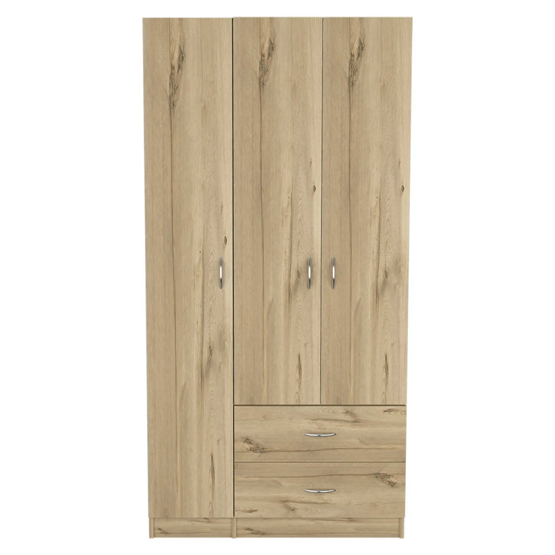 71" Oak Wood Three Door Two Drawer Combo Dresser Homeroots Bed & Bath