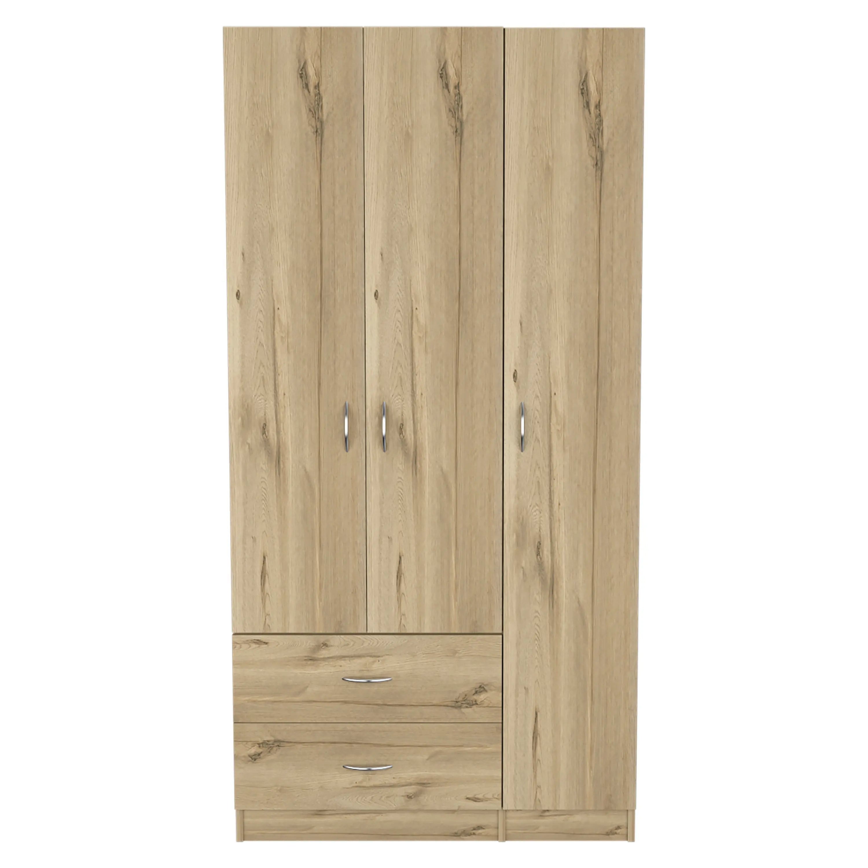 71" Oak Wood Three Door Two Drawer Combo Dresser Homeroots Bed & Bath