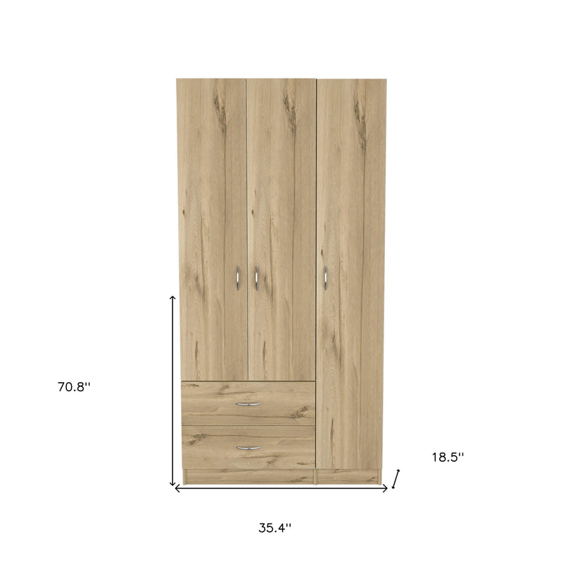 71" Oak Wood Three Door Two Drawer Combo Dresser Homeroots Bed & Bath