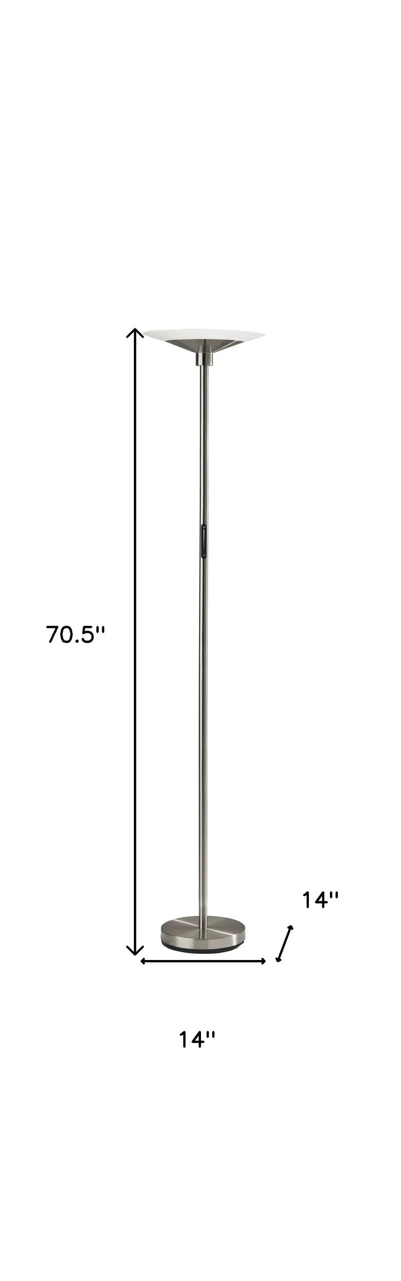 71" Silver LED Torchiere Floor Lamp With White Glass Cone Shade Homeroots Lighting